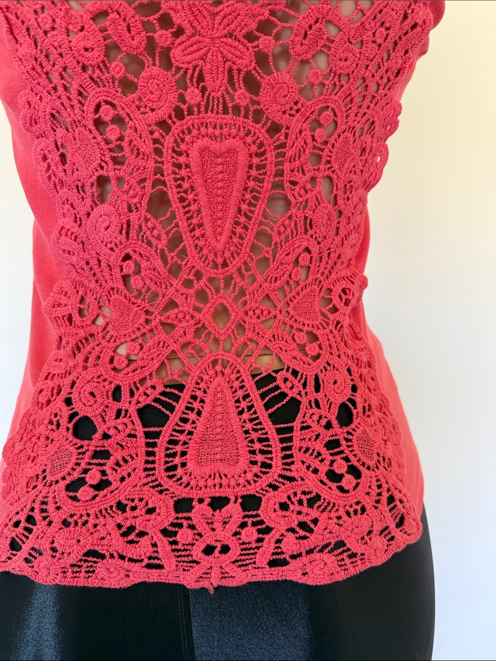 Crochet Back Coral Tank Top - Feminine Racerback Style one size - Picture 4 of 8
